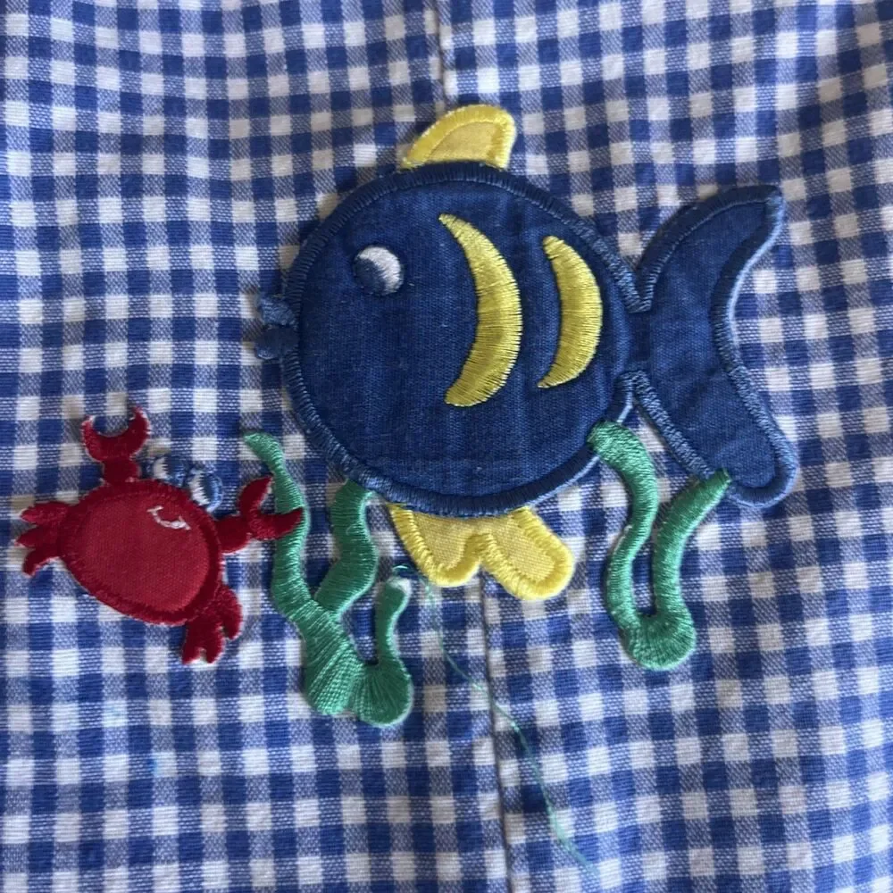 Good Lad Vtg Checkered Fish One Piece Romper Size 12 Mo